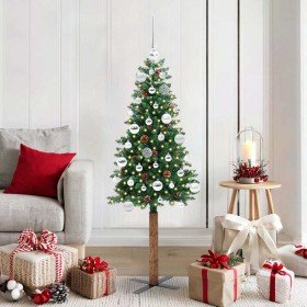 Árbol de Navidad Delgado con 150 LED con soporte Verde 150 cm