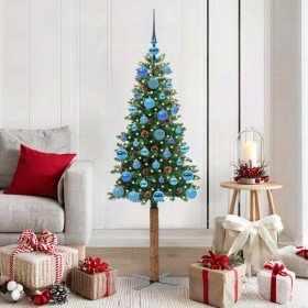 Árbol de Navidad Delgado con 150 LED con soporte Verde 150 cm