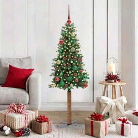 Árbol de Navidad Delgado con 150 LED con soporte Verde 150 cm
