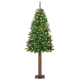 Árbol de Navidad Delgado con 300 LED con soporte Verde 180 cm