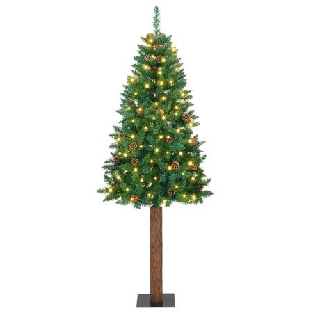 Árbol de Navidad Delgado con 300 LED con soporte Verde 180 cm