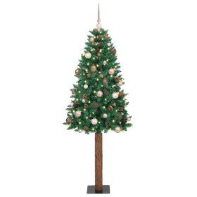 Árbol de Navidad Delgado con 300 LED con soporte Verde 180 cm