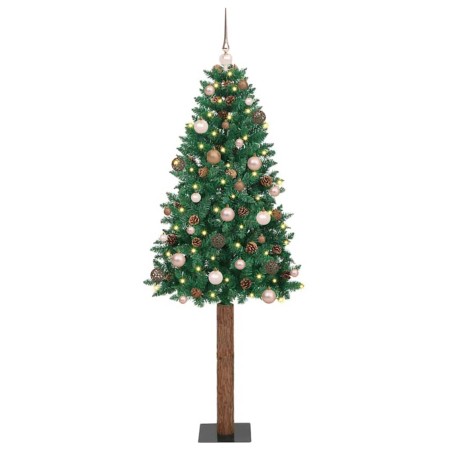 Árbol de Navidad Delgado con 300 LED con soporte Verde 180 cm