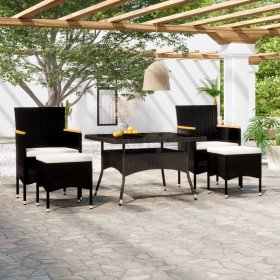 Set comedor jardín 5 pzas ratán sintético vidrio templado negro Set comedor jardín 5 pzas ratán sintético vidrio templado negro