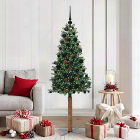 Árbol de Navidad Delgado con 300 LED con soporte Verde 180 cm