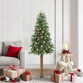 Árbol de Navidad Delgado con 300 LED con soporte Verde 180 cm