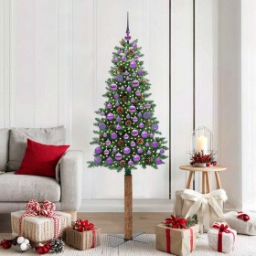 Árbol de Navidad Delgado con 300 LED con soporte Verde 180 cm