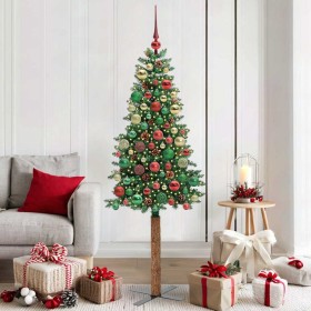 Árbol de Navidad Delgado con 300 LED con soporte Verde 180 cm