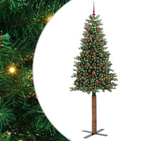 Árbol de Navidad Delgado con 300 LED con soporte Verde 210 cm