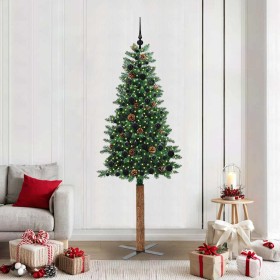 Árbol de Navidad Delgado con 300 LED con soporte Verde 210 cm