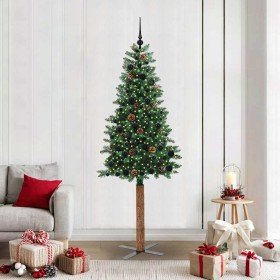 Árbol de Navidad Delgado con 300 LED con soporte Verde 210 cm