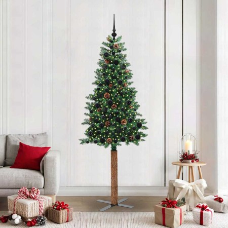Árbol de Navidad Delgado con 300 LED con soporte Verde 210 cm