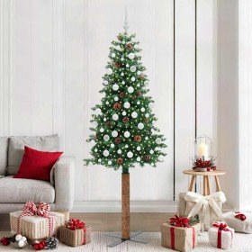 Árbol de Navidad Delgado con 300 LED con soporte Verde 210 cm