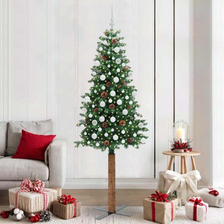 Árbol de Navidad Delgado con 300 LED con soporte Verde 210 cm