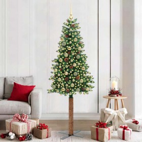 Árbol de Navidad Delgado con 300 LED con soporte Verde 210 cm