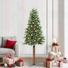 Árbol de Navidad Delgado con 300 LED con soporte Verde 210 cm