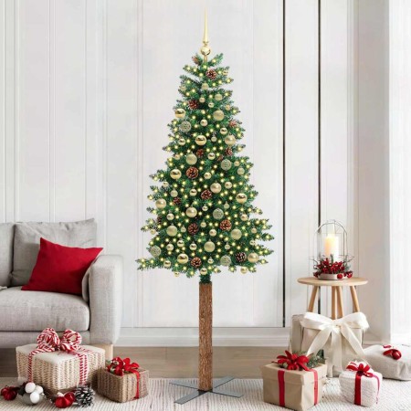 Árbol de Navidad Delgado con 300 LED con soporte Verde 210 cm