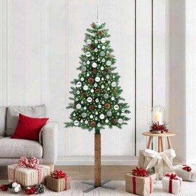 Árbol de Navidad Delgado con 300 LED con soporte Verde 210 cm