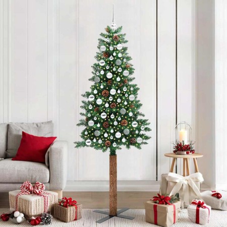 Árbol de Navidad Delgado con 300 LED con soporte Verde 210 cm