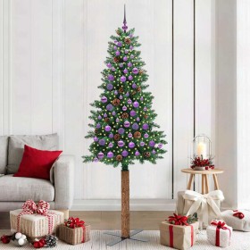 Árbol de Navidad Delgado con 300 LED con soporte Verde 210 cm