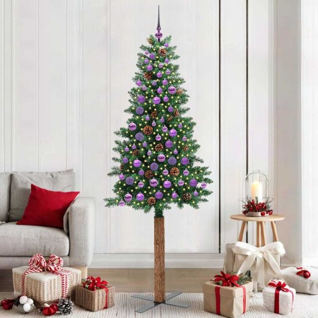Árbol de Navidad Delgado con 300 LED con soporte Verde 210 cm