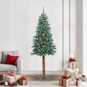 Árbol de Navidad Delgado con 300 LED con soporte Verde 210 cm