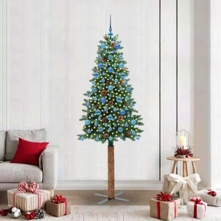 Árbol de Navidad Delgado con 300 LED con soporte Verde 210 cm