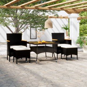 Set comedor jardín 5 pzas ratán sintético y madera acacia negro en Conjuntos de jardín | Comprar online en Foro24