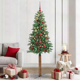 Árbol de Navidad Delgado con 300 LED con soporte Verde 210 cm
