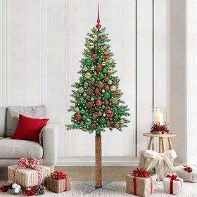 Árbol de Navidad Delgado con 300 LED con soporte Verde 210 cm