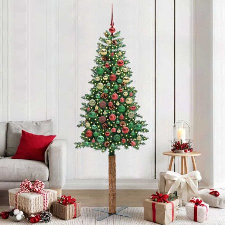 Árbol de Navidad Delgado con 300 LED con soporte Verde 210 cm