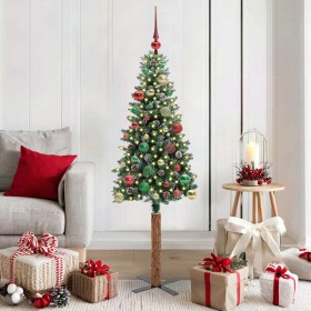 Árbol de Navidad Delgado con 150 LED con soporte Verde y 150 cm