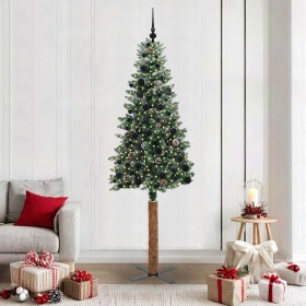 Árbol de Navidad Delgado con 300 LED con soporte Verde y 210 cm