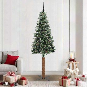 Árbol de Navidad Delgado con 300 LED con soporte Verde y 210 cm
