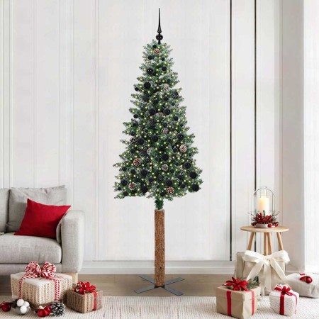 Árbol de Navidad Delgado con 300 LED con soporte Verde y 210 cm