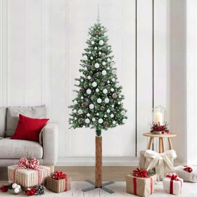 Árbol de Navidad Delgado con 300 LED con soporte Verde y 210 cm