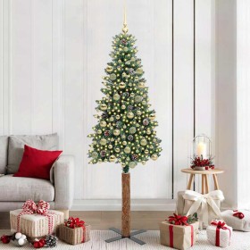 Árbol de Navidad Delgado con 300 LED con soporte Verde y 210 cm