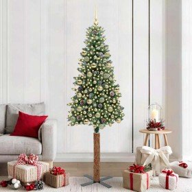 Árbol de Navidad Delgado con 300 LED con soporte Verde y 210 cm