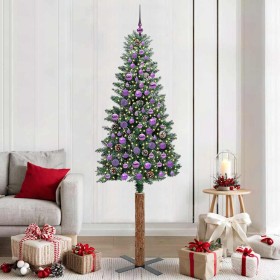 Árbol de Navidad Delgado con 300 LED con soporte Verde y 210 cm