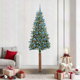 Árbol de Navidad Delgado con 300 LED con soporte Verde y 210 cm