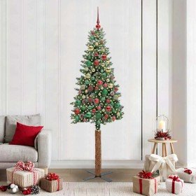 Árbol de Navidad Delgado con 300 LED con soporte Verde y 210 cm