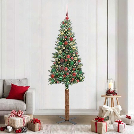 Árbol de Navidad Delgado con 300 LED con soporte Verde y 210 cm