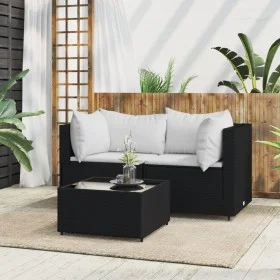 3-piece garden furniture set and black synthetic rattan cushions by vidaXL, Outdoor sofas - Ref: Foro24-319731, Price: 215,07...