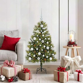 Árbol de Navidad artificial con ramas plegables y conos 120 cm