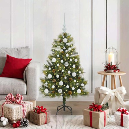 Árbol de Navidad artificial con ramas plegables y conos 120 cm