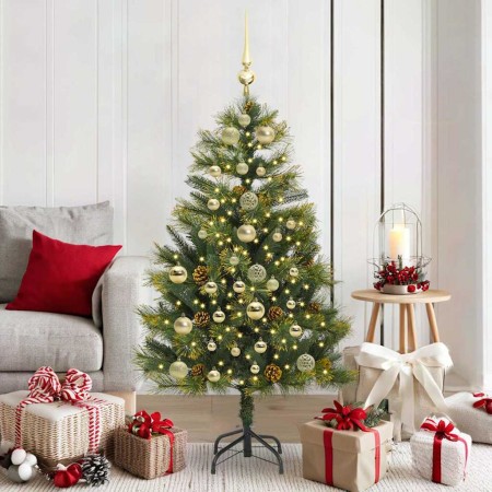 Árbol de Navidad artificial con ramas plegables y conos 150 cm