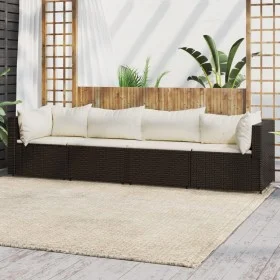 Set muebles de jardín 4 piezas y cojines ratán sintético marrón de vidaXL, Sofás de exterior - Ref: Foro24-319752, Precio: 26...