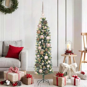 Árbol Navideño Artificial Delgado con 150 LED Verde 120 cm