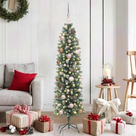 Árbol Navideño Artificial Delgado con 150 LED Verde 150 cm
