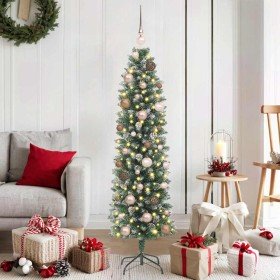 Árbol Navideño Artificial Delgado con 150 LED Verde 150 cm